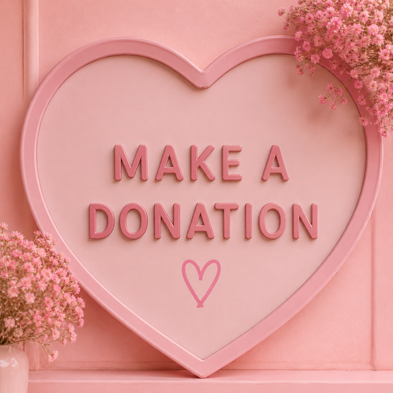 Make a Donation — pink heart frame
