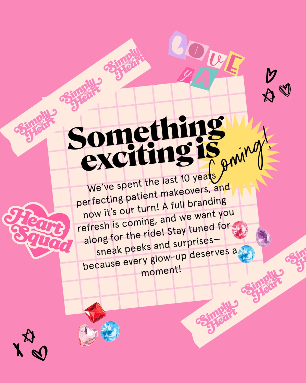 Heart Squad brand collage — something exciting is coming
